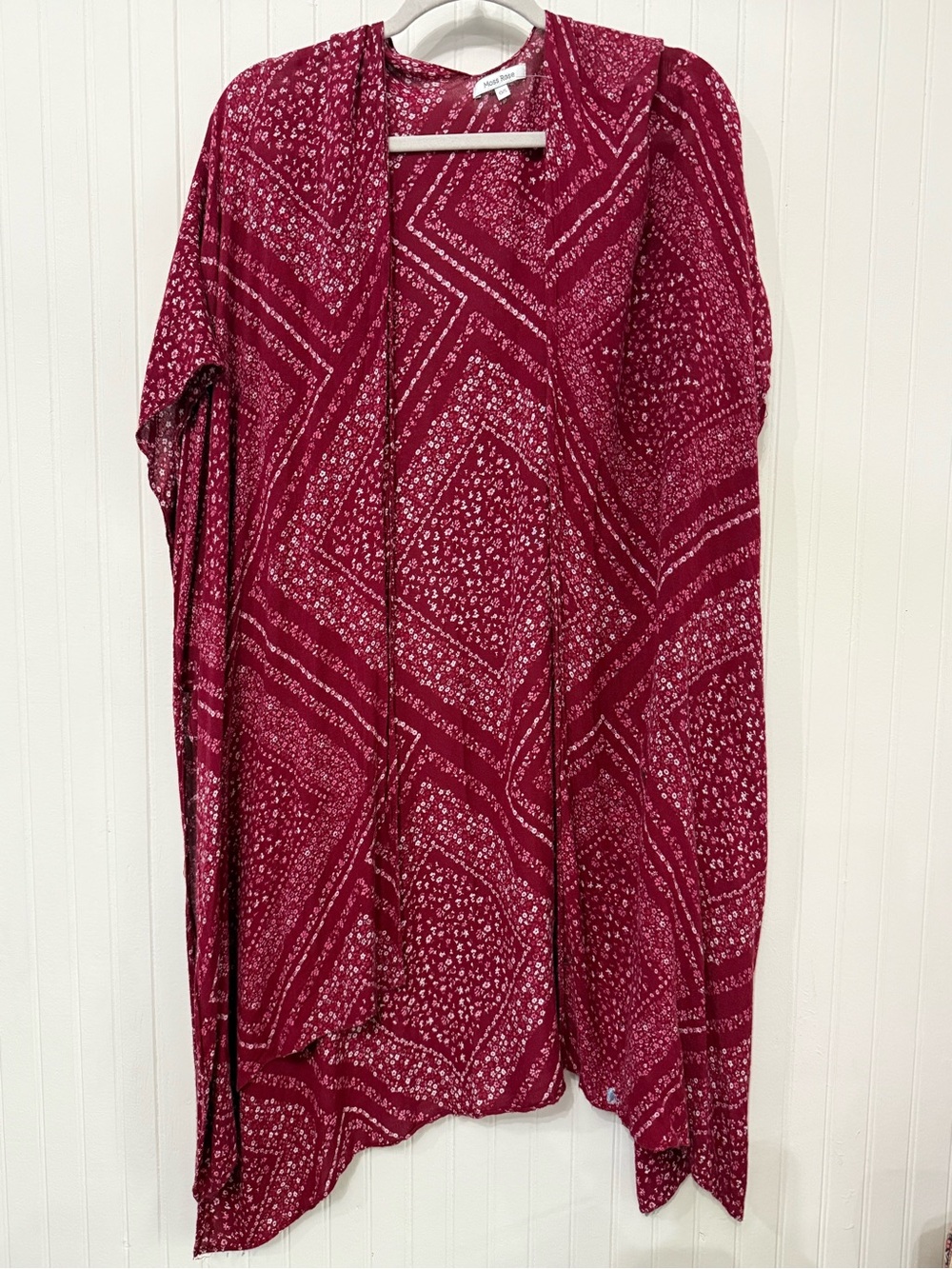 Moss Rose Boho Kimono Cardigan One Size Burgundy Floral Duster Cover Up